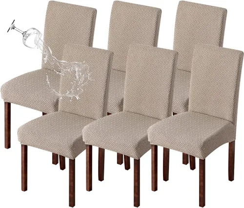 Vista 35 de Genina Fundas para sillas de comedor, fundas elásticas para sillas de comedor, fundas elásticas para sillas Parsons de la cocina (beige, 2 unidades)