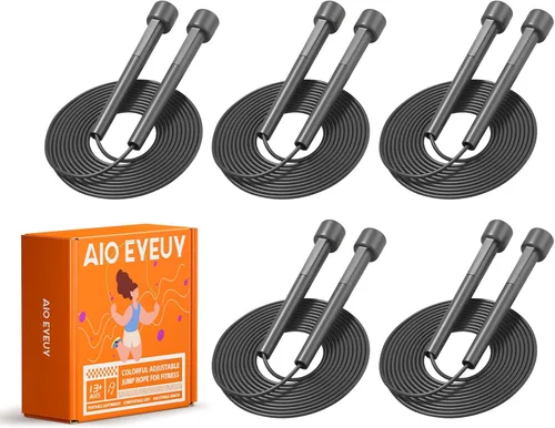 Paquete de 5 cuerdas de saltar ajustables para fitness y ejercicio, cuerda de saltar ligera de PVC para hombres, mujeres y niños, sin enredos para