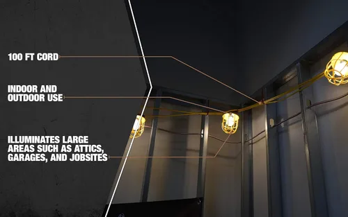 Vista 4 de Southwire Cadena de luces temporales 7145SW; 14/2 SJTW; estándar de 15 amperios; protector de plástico; sin enchufe y conector; 100 pies; amarillo