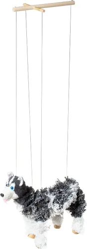 Vista 4 de Artisan Owl Marioneta Husky Siberiana - Perro de hilo con patas de madera, cuerdas desmontables (negro)