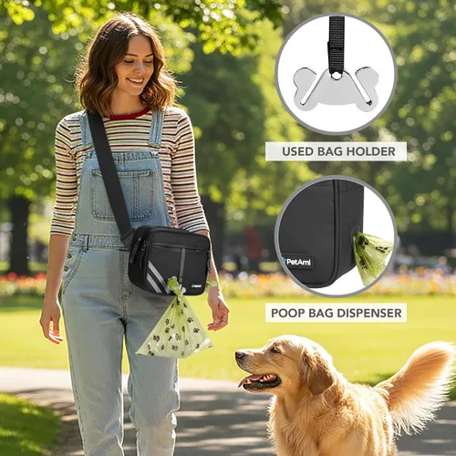 Vista 5 de PetAmi Bolsa de golosinas para perros para caminar, entrenar y trotar, bolsa de paseo para perros manos libres con correa cruzada ajustable