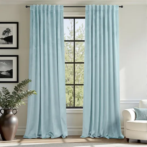 Vista 21 de Cortinas de terciopelo opacas para oscurecer la habitación de 63 pulgadas de largo para sala de estar, comedor, 2 paneles, privacidad pesada