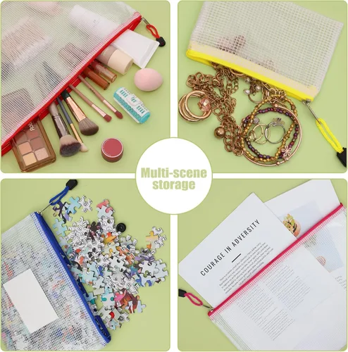 Vista 4 de EOOUT 8 bolsas de malla con cremallera, 8 tamaños, bolsas impermeables con cremallera, 8 colores de plástico impermeable para almacenamiento