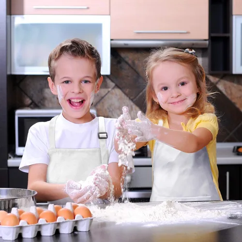 Vista 6 de Yaomiao Delantal para niños de 4 piezas, con bolsillo, ajustable, para cocinar, hornear, pintar