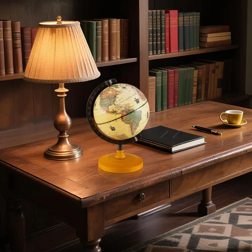 Vista 6 de Goplus Globos del mundo antiguos, mini globo giratorio vintage de 6 pulgadas con tallo de aleación curvado, base de madera maciza, mapa impreso