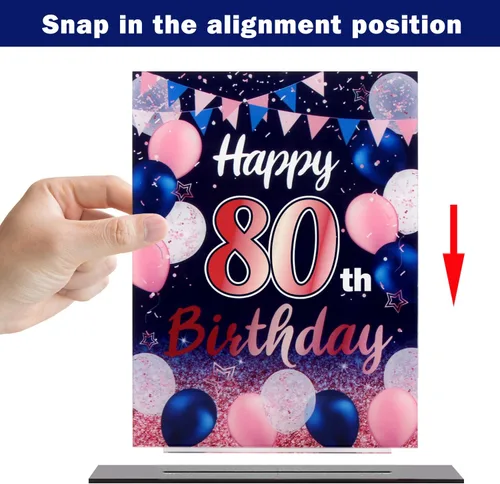 Vista 294 de LINGTEER Decoración de cumpleaños, soporte para globos, centros de mesa de acrílico, póster impreso de feliz 50 cumpleaños, centros de mesa de Negro