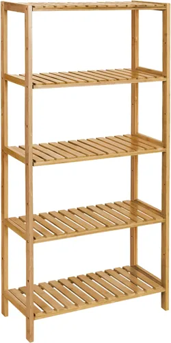 Vista 20 de SONGMICS Estantería de almacenamiento de bambú, estantería de 5 niveles, multifuncional, en la entrada, baño, sala de estar, balcón, cocina, 10.2 x