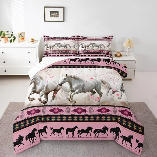 Vista 115 de Juego de ropa de cama con relleno de edredón con diseño de caballo y atrapasueños para niños, adolescentes y hombres, juego de edredón con estampado