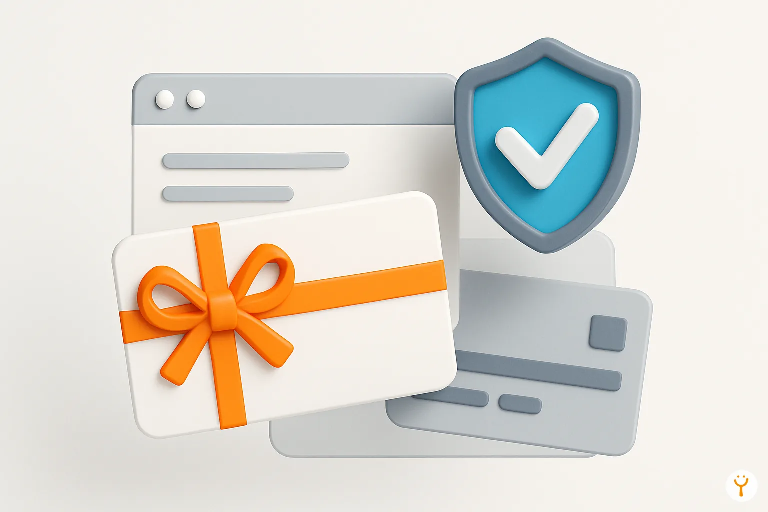 Tarjeta de regalo digital con símbolo de verificación y confirmación de entrega